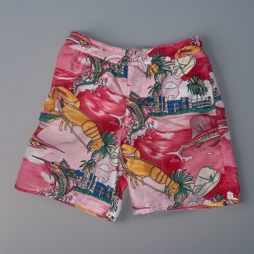 Polo Ralph Lauren Boy’s Swim Trunks Floral Pink Lobster Marlin Miami Small READ